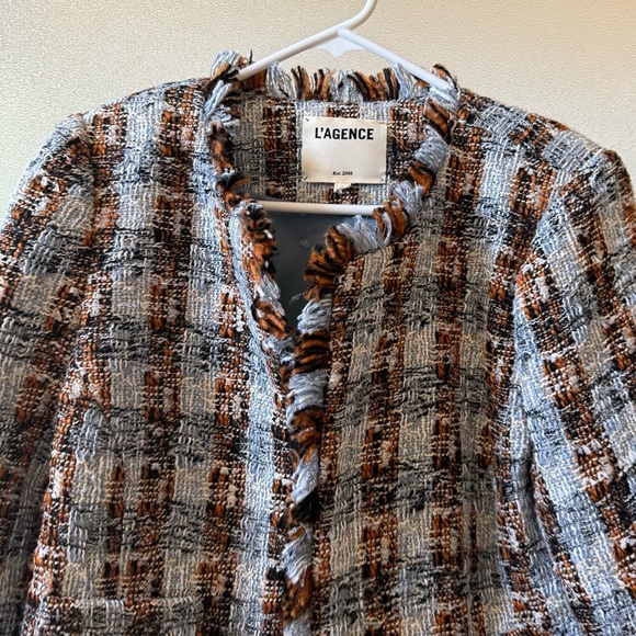 L’AGENCE Angelina Fringe Tweed Blazer Blue/Orange Multi Sz 6 - Picture 5 of 10